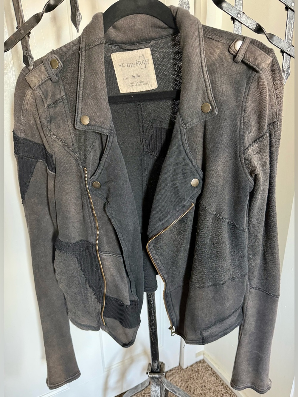 Free People, bomber style, cotton cardigan gray sweatshirt